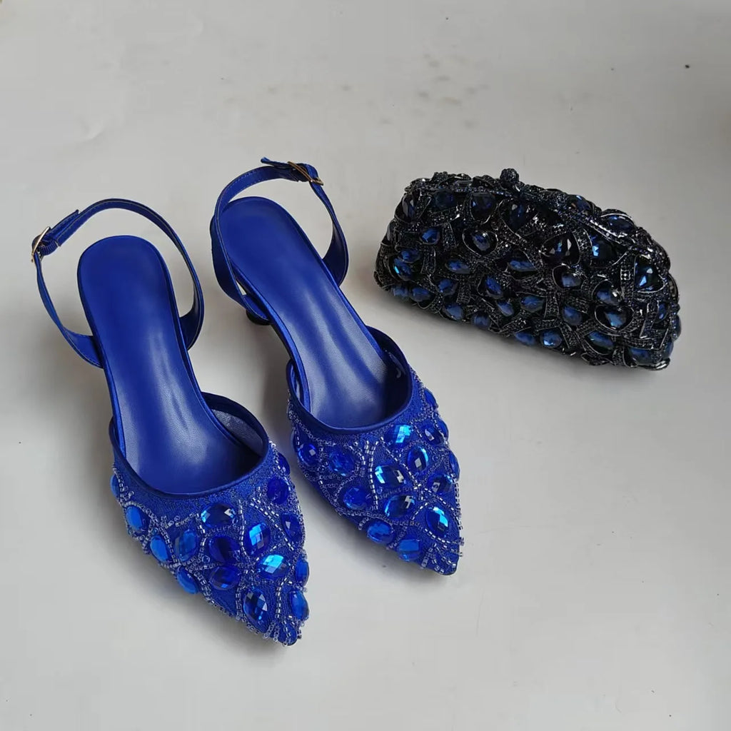 Full Diamond Pointed Baotou High Heels Sandals Crystal Rhinestones Wedding Dinner High Heels Shoes and purses