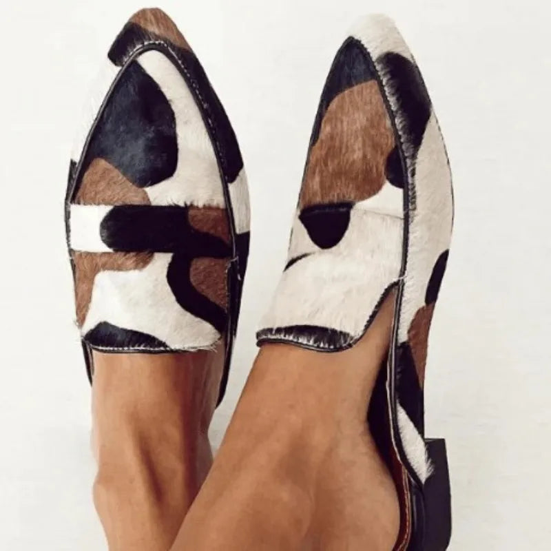 British Style 2026 Spring and Autumn New Product Fashionable Pointed-toe 34-43 Shallow-toe Cow-patterned Casual Women&