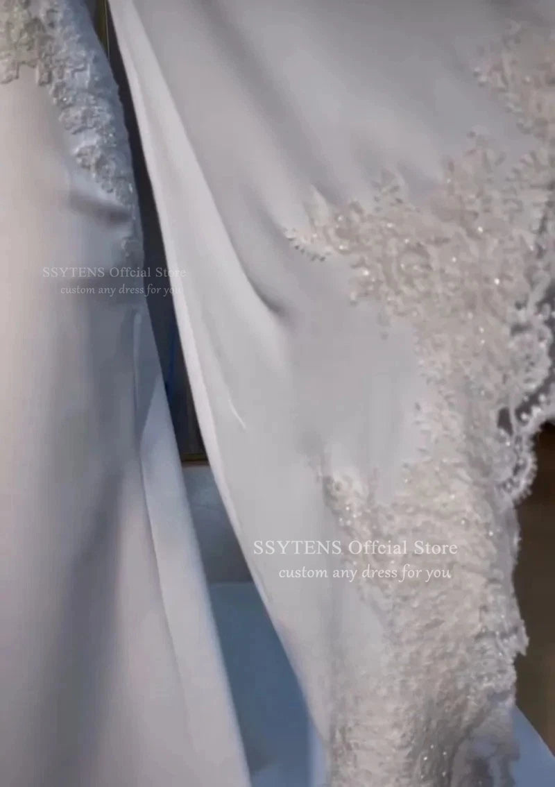 SSYTENS Modest Wedding Dresses Long Sleeves Boho Bride Dress O-Neck Appliques Muslim Bridal Gowns Customized Vestidos De Novia