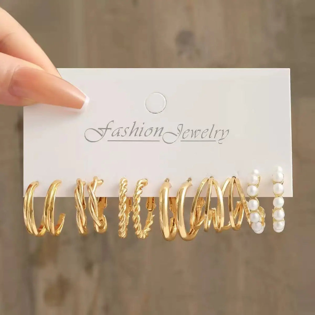 European and American metal earrings 24-piece set, fashionable and simple versatile alloy love pearl snake butterfly mushroom lo