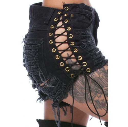 Bandage Shorts Damen Baumwollshorts Sommerhose Mode Sexy Jeans