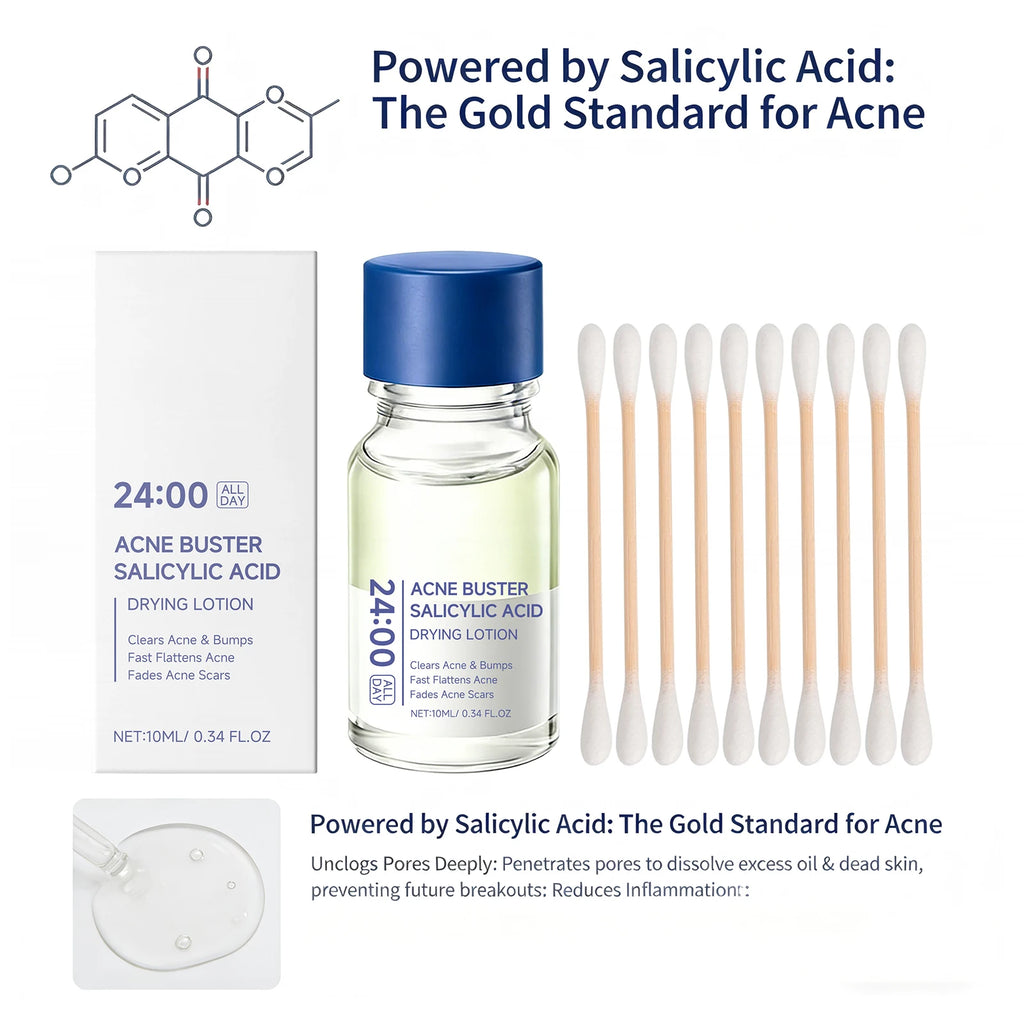 Salicylic Acid Drying Lotion Face Serum with Cotton Swab– Reduce Pimples & Breakouts Fade Acne Scars Minimize Pores Skin Renewal