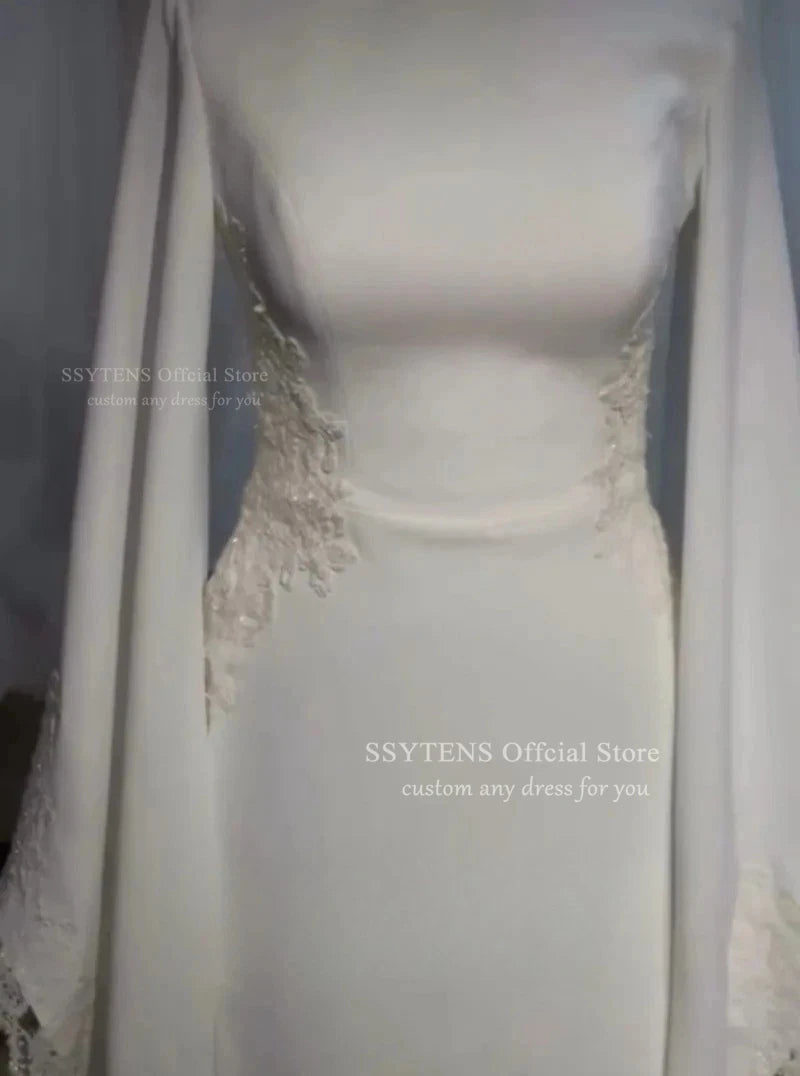 SSYTENS Modest Wedding Dresses Long Sleeves Boho Bride Dress O-Neck Appliques Muslim Bridal Gowns Customized Vestidos De Novia