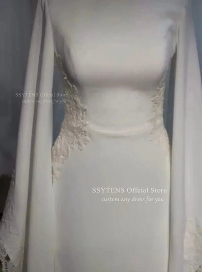 SSYTENS Modest Wedding Dresses Long Sleeves Boho Bride Dress O-Neck Appliques Muslim Bridal Gowns Customized Vestidos De Novia