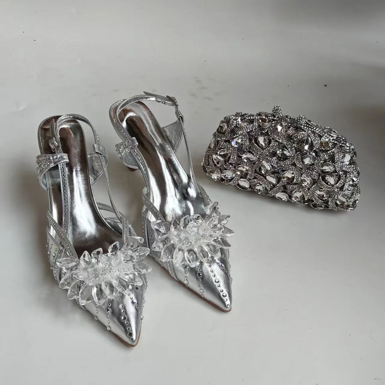 Full Diamond Pointed Baotou High Heels Sandals Crystal Rhinestones Wedding Dinner High Heels Shoes and purses