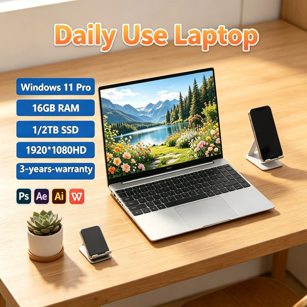 14.1" Ultra Slim Laptop Intel N95 120Hz High Refresh Screen 32GB 2TB SSD Fingerprint Unlock Computer
