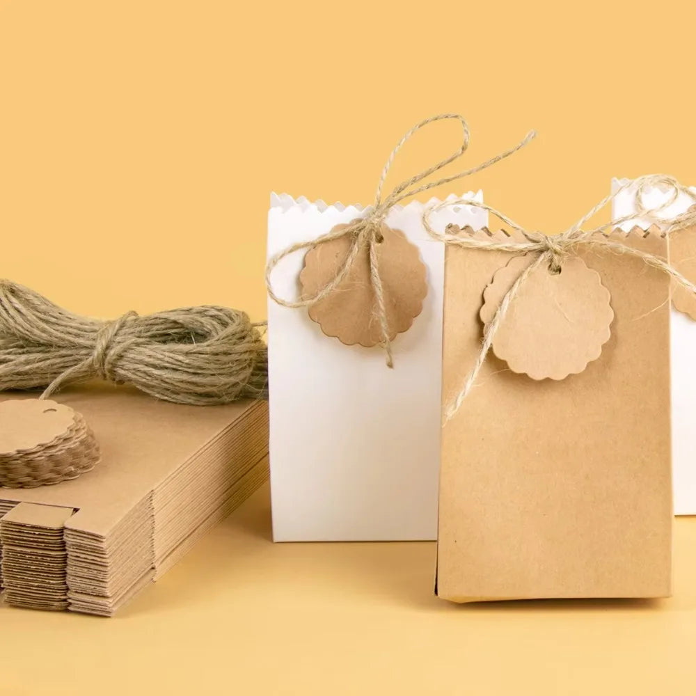 Multi-functional Retro Kraft Paper Gift Box Refilling with Rope Tag Candy Packaging Bag DIY Birthday Party Favors Box Wedding