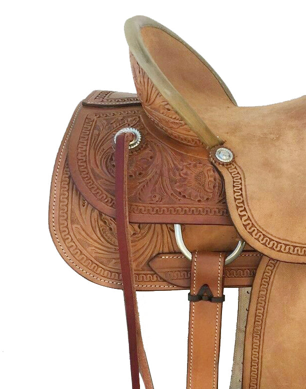 Western Brown Rough Out Leather Roper Ranch Saddle Size 10" to 13"