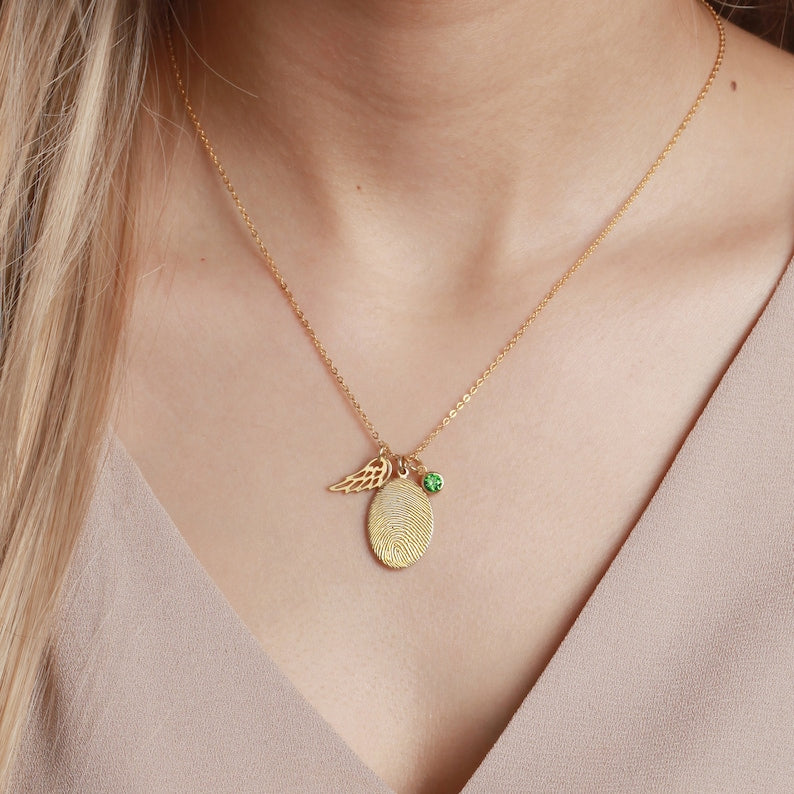 Halskette mit Fingerabdruck, Fingerabdruckschmuck mit Geburtsstein
