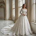 Custom Luxury Square Neck Long Sleeve Beaded Ball Gown Wedding Dress 2026 Cathedral Train Bridal Gown Plus Size Vestido De Novia