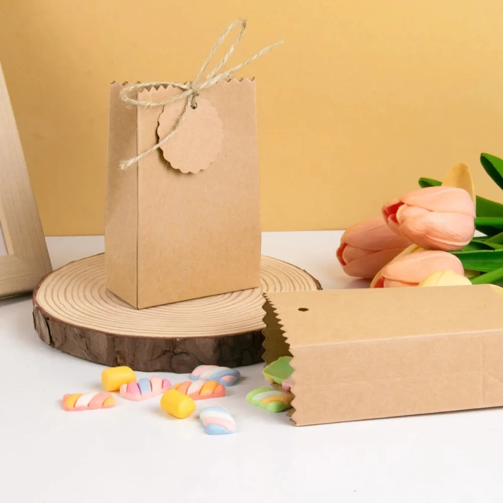 Multi-functional Retro Kraft Paper Gift Box Refilling with Rope Tag Candy Packaging Bag DIY Birthday Party Favors Box Wedding