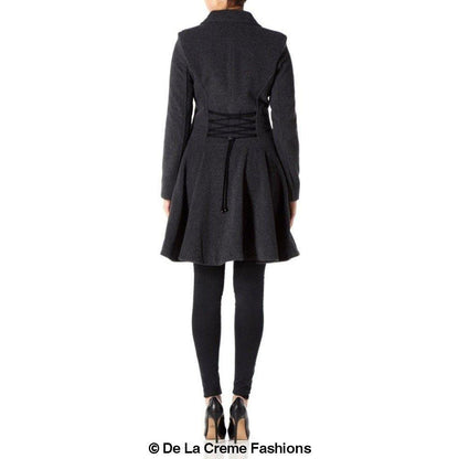 Wool Blend Fit And Flare Double Breasted Skater Coat (1102)