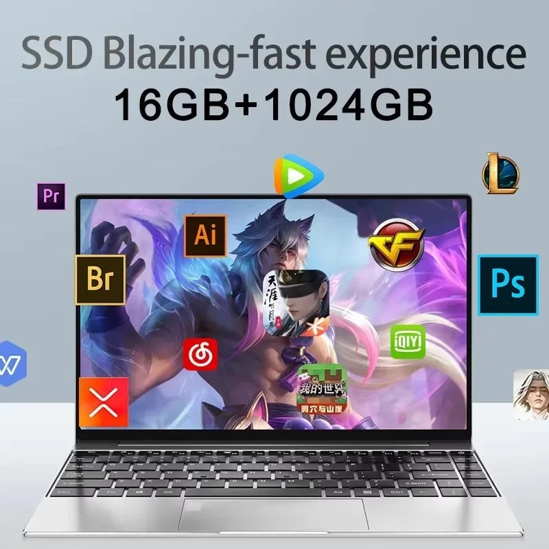 2026 New 14.1" Ultra‑Slim Laptop, Intel 4405U, Win11 Pro, 16GB, 2TB, 1080P FHD Display, Portable Office Study Notebook