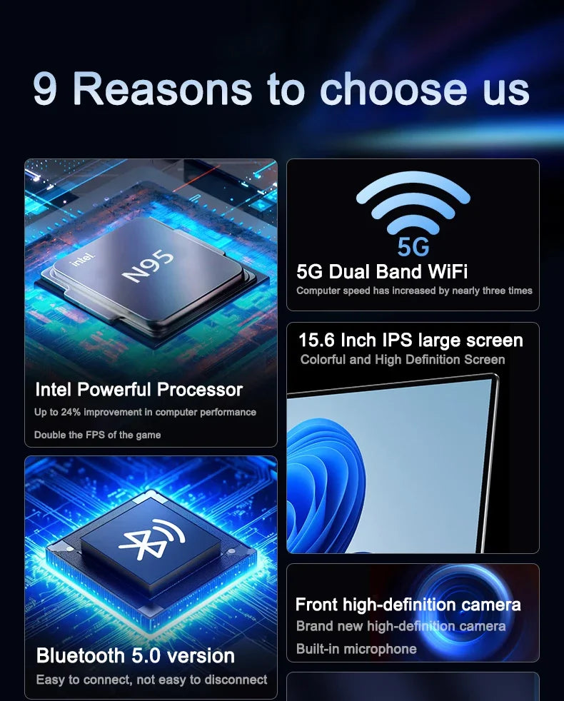 14.1" Ultra Slim Laptop Intel N95 120Hz High Refresh Screen 32GB 2TB SSD Fingerprint Unlock Computer