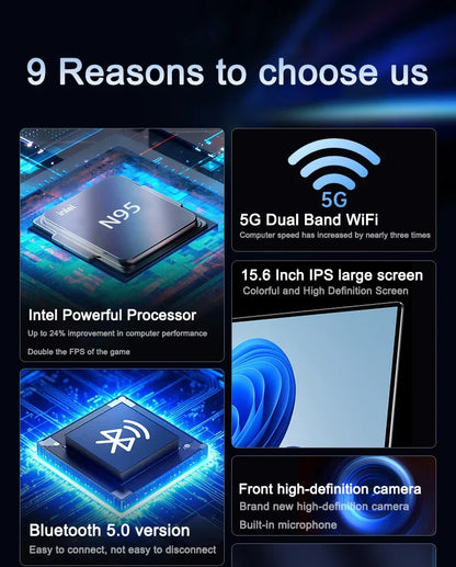 14.1" Ultra Slim Laptop Intel N95 120Hz High Refresh Screen 32GB 2TB SSD Fingerprint Unlock Computer