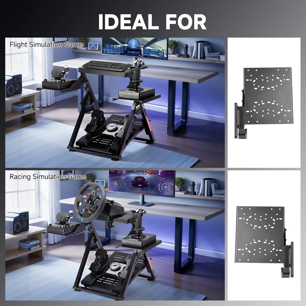 GTPLAYER Flight & Racing Simulator Stand, Foldable Gaming Cockpit Compatible with Logitech, Thrustmaster, PXN Wheels & Flight Joysticks, Black