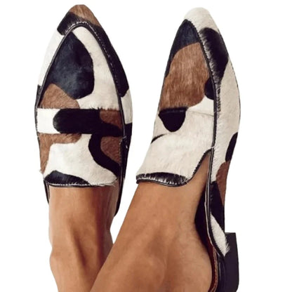 British Style 2026 Spring and Autumn New Product Fashionable Pointed-toe 34-43 Shallow-toe Cow-patterned Casual Women&