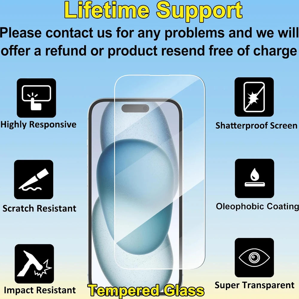 Clear Glass Film For iPhone 17 16 15 Pro Max Screen Protector For iPhone 11 12 13 14 15 Pro Tempered Glass IPhone13 Mini 16 Plus