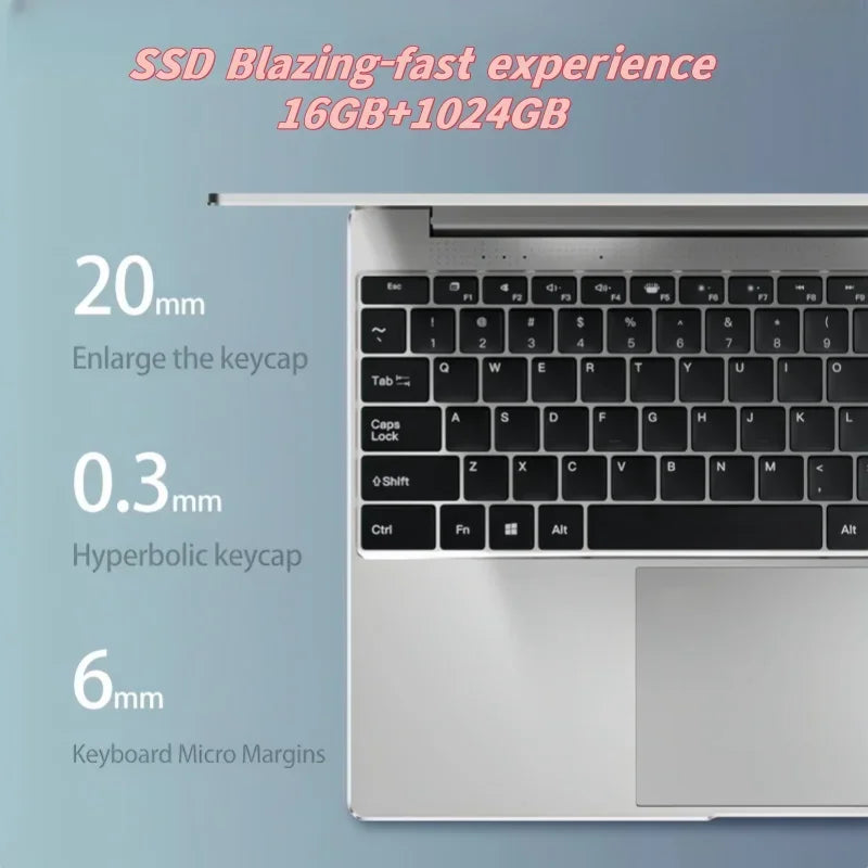 2026 New 14.1" Ultra‑Slim Laptop, Intel 4405U, Win11 Pro, 16GB, 2TB, 1080P FHD Display, Portable Office Study Notebook