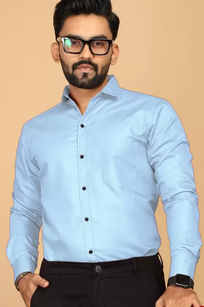 Men Regular Fit Solid Casual Shirt Light Blue (Size M)