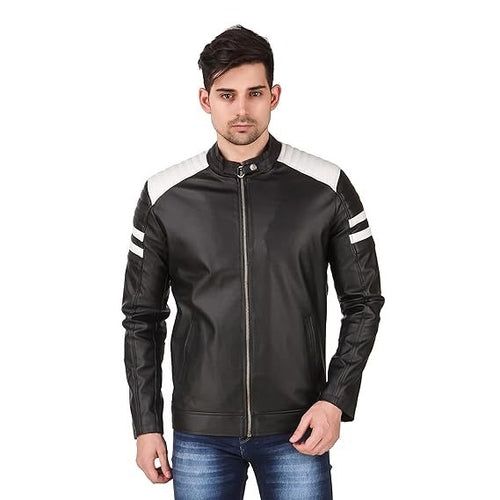 Black and White Design Faux leather Jacket For Man (Size-S)