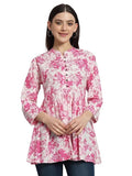 Women's 100% Cotton Casual Printed Mandarin Neck with 3/4 Sleeve