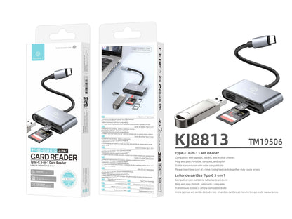 Techancy Leitor de Cartoes KJ8813 USB-C 3 em 1 TF SD USB OTG Plug and