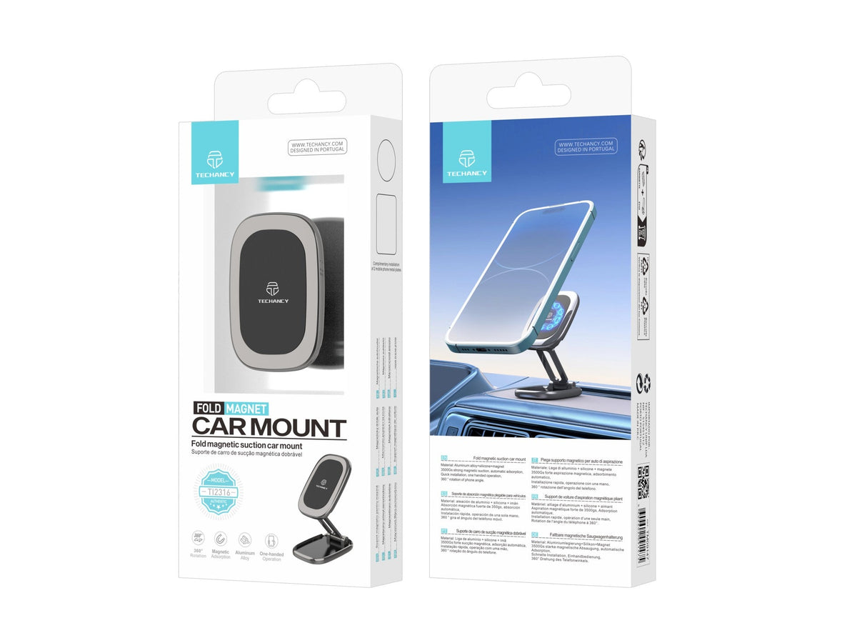 Techancy Suporte Magnético Dobrável Para Telemóvel Para Automóvel