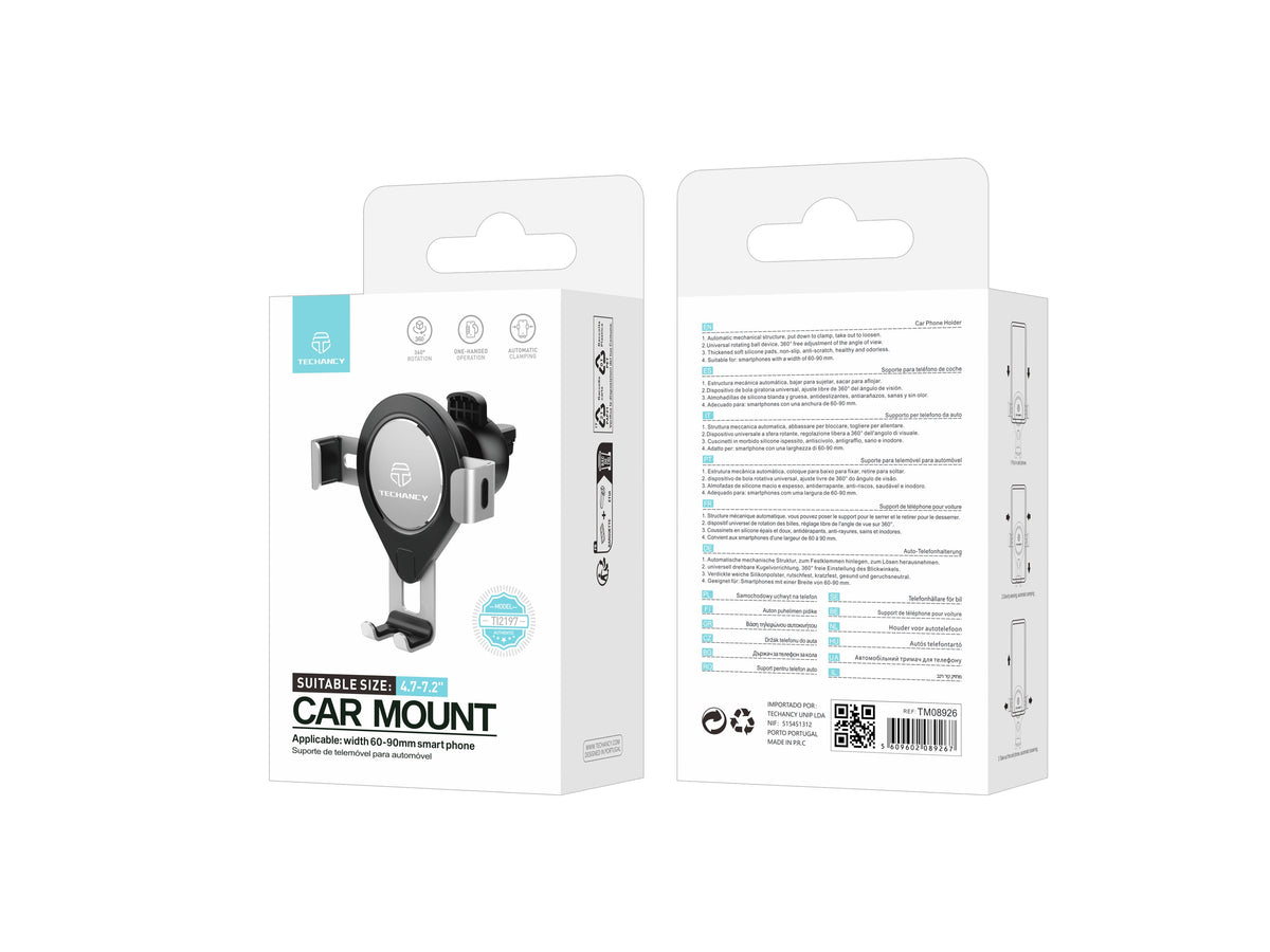 Suporte Para Telemóvel Para Automóvel Cinzento Ti2197, Rotação De 360