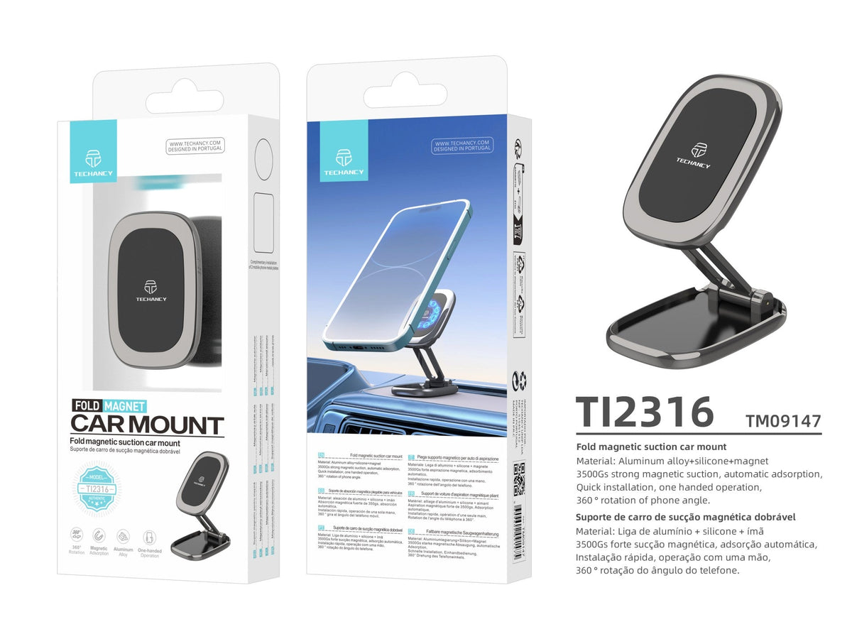 Techancy Suporte Magnético Dobrável Para Telemóvel Para Automóvel