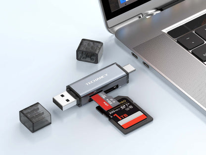 Techancy Leitor de Cartoes KJ8812 USB-A + USB-C 2 em 1 para Cartoes TF