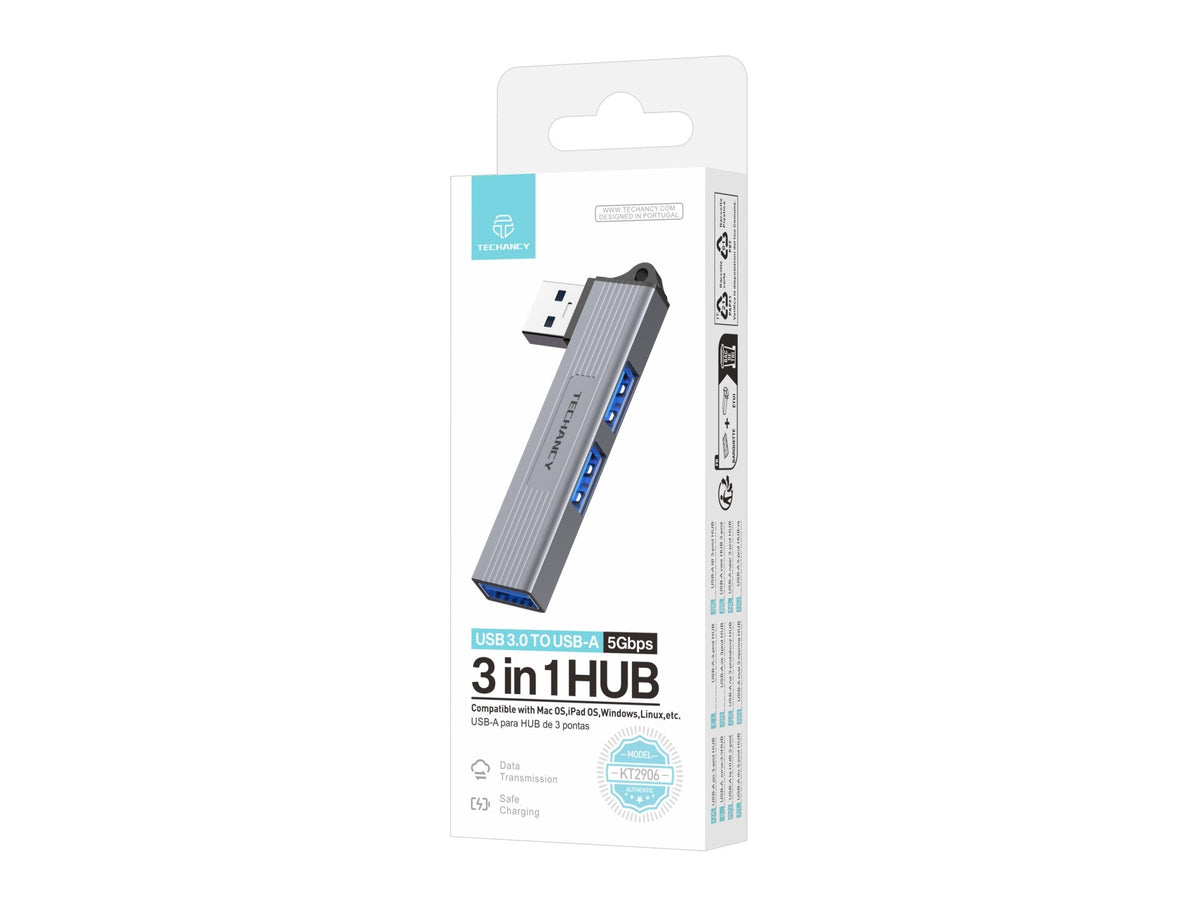Techancy Hub 3 em 1 USB-A para USB 3.0 KT2906 , compatível com Mac