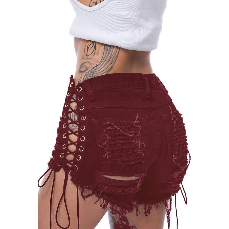 Bandage Shorts Damen Baumwollshorts Sommerhose Mode Sexy Jeans