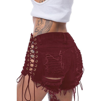 Bandage Shorts Damen Baumwollshorts Sommerhose Mode Sexy Jeans