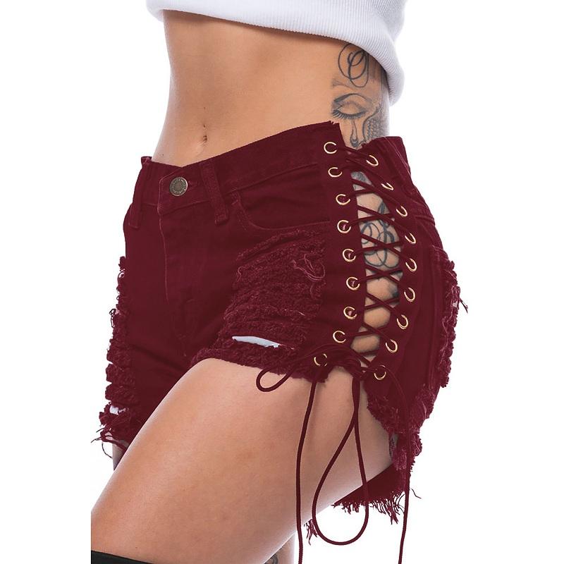 Bandage Shorts Damen Baumwollshorts Sommerhose Mode Sexy Jeans