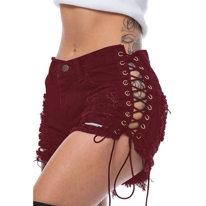 Bandage Shorts Damen Baumwollshorts Sommerhose Mode Sexy Jeans