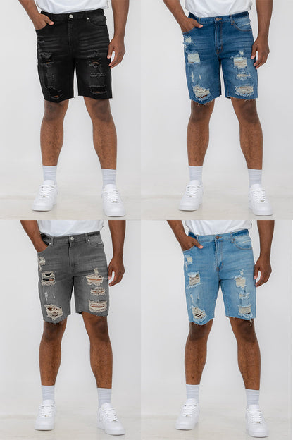 Washed Distressed Denim Shorts DSP1