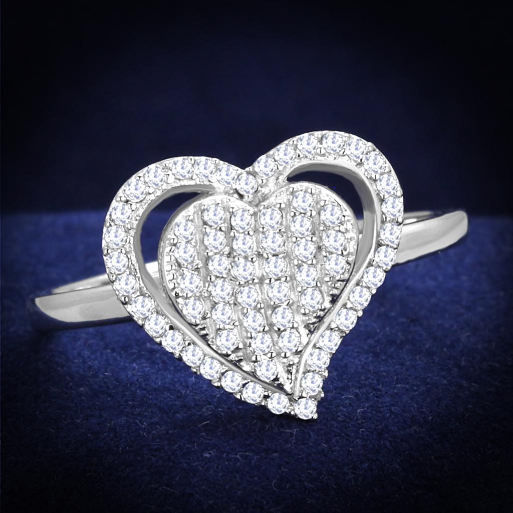 TS192 - Rhodium 925 Sterling Silver Ring with AAA Grade CZ in Clear