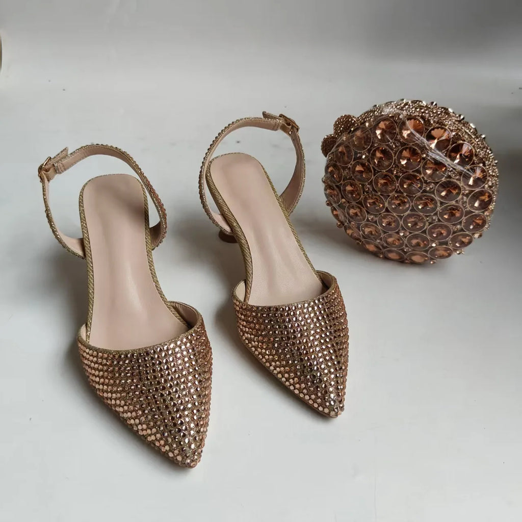 Full Diamond Pointed Baotou High Heels Sandals Crystal Rhinestones Wedding Dinner High Heels Shoes and purses